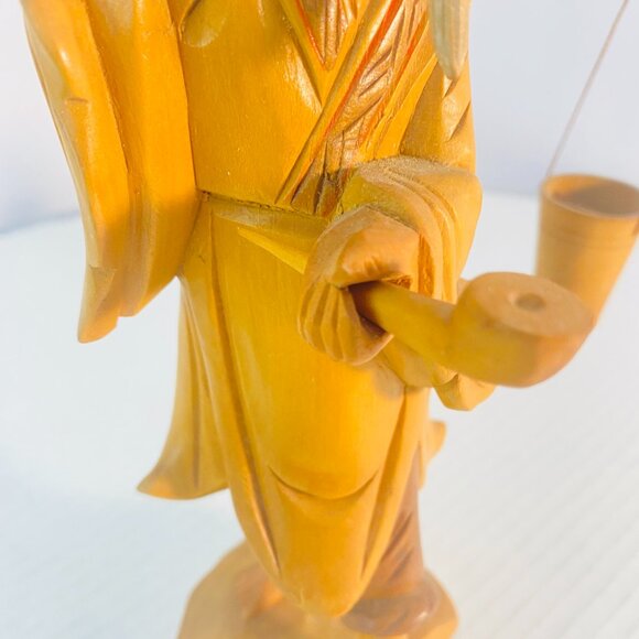 Vintage Hand Carved Wooden Asian Carrying Water Figurine Chinese Sculpture 10" - Picture 14 of 16